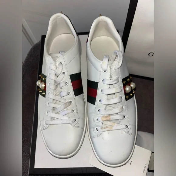 Gucci Ace pearl studded sneakers size 37.5 EU - Picture 3 of 10